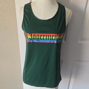 Jägermeister Women's Rainbow Logo Tank Top Green‎ Sleeveless Racerback Size L